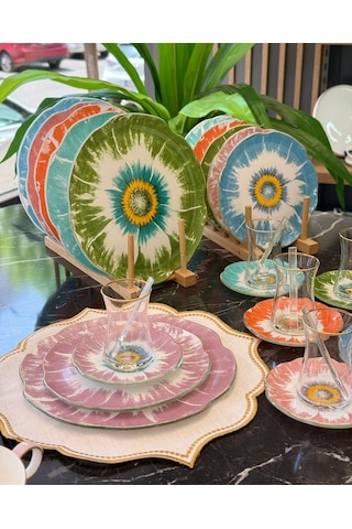 30 Parça Daisy Color Mix Servis Pasta Çay Takımı Gold-5068 Çok Renkli