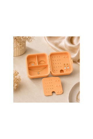 Mini Seyahat Takı Kutusu Küpe Yüzük Kolye Organizeri Bölmeli Taşınabilir 3d Baskı Pastel Turuncu
