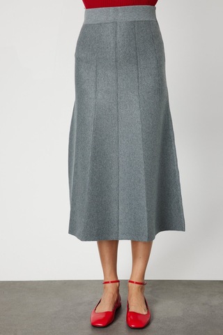 On Kadın Pileli Midi Triko Etek 65210 Gri Gri