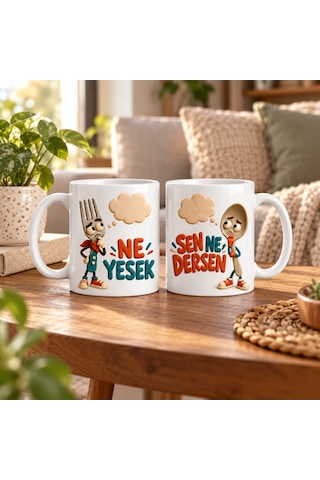 Ren.ga.renk Yemek Kararı 2'li Porselen Kupa Seti - Model 842 Rengaren