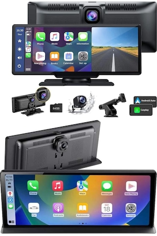 Mey İthalat 4k 10.2 İnç Çift Kameralı Araç Multimedya Ekranı Carplay Kablosuz Tüm Cihazlara Uyumlu