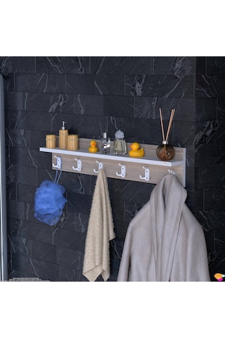 Modilayn Kedi Serisi 96,4x18 Cm 6'lı Set 18 Kancalı Banyo Askısı Ekstra Düzen Ve Yer Tasarrufu Beyaz - Cordoba