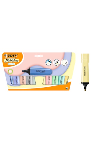 Bıc Highlighter Flat Pastel Fosforlu Kalem Seti 10 Lu Çok Renkli