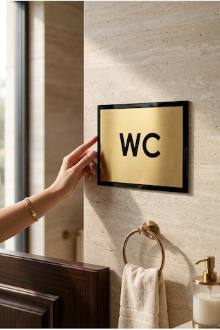 Gold Metal 14x20 Cm Yapışkanlı Ofis Bar Lokanta Cafe Pansiyon Kapı İsimliği Wc Yönlendirme Tabelası Levhası