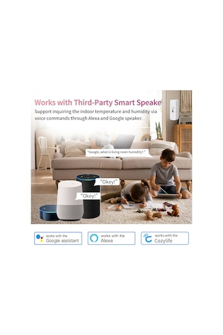 Dofolink Akıllı Wifi Sıcaklık Nem Ölçer - Düşük/yüksek Sıcaklık Uyarısı, C/ F Değiştirme, Mobil Uygulama Ve Alexa/google Assistant İle Uyumlu