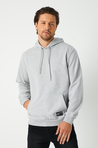 Mmetalic Erkek Gri Basic Kapüşonlu Regular Fit Normal Kesim 2 İplik Kumaş Günlük Sweatshirt Gri