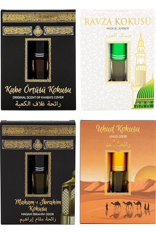 Kabe Örtüsü + Makamı İbrahim + Medine Ravza + Uhud Alkolsüz Esans 4 x 3 ML