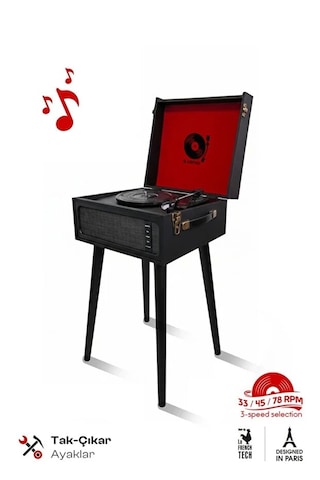 Bluetooth Retro Pikap Plak Çalar Taşınabilir Çanta Tasarım, Usb & Aux Destekli, 33/45/78 Rpm