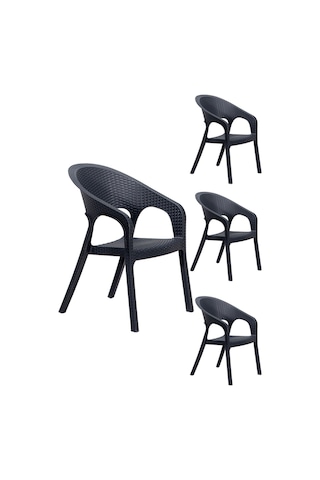 4 Adet Garden Antrasit Sandalye Balkon Bahçe Teras Antrasit