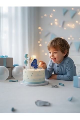 Lacivert Simli Pasta Mumu Doğum Günü Mum 4 Yaş