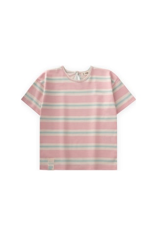 Cigit Çizgili Kız T-shırt 2-10 Yaş Pembe Mavi Çizgili Pembe Mavi Çizgili