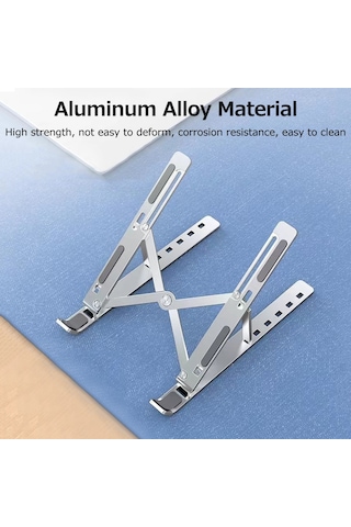 Yuntech01 Alüminyum Alloy Notebook Tutucu, 6 Seviye Yükseklik Ayarlı, Soğutucu Fonksiyonlu, Taşınabilir Katlanabilir Bilgisayarüstü Yükseltici Gümüş