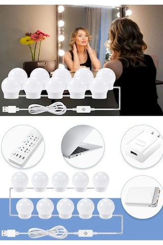 10 Lu Makyaj Masası Banyo Aynası Giyim Odası Aydınlatma Hollywood Tarzı Nostaljik Led Lamba 3 Mod