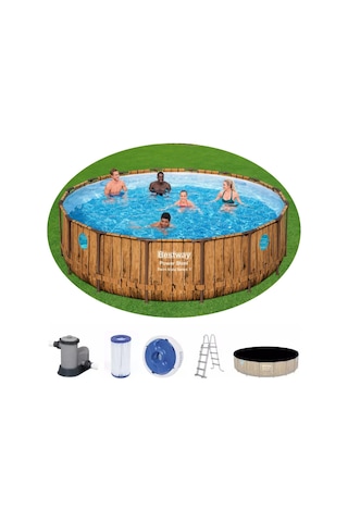 Bestway 56977 Prefabrik Aile Havuzu Rattan Desen 549x122cm Merdiven Örtü Filtre Set