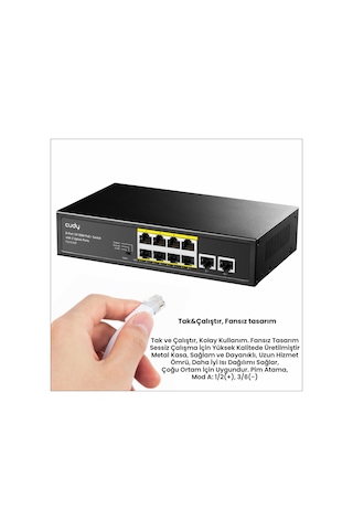 Cudy FS1010P 8 Port 10/100mbps 120W Poe+ 2 Uplink Portlu Vlan Cctv Rack Mount Metal Switch