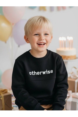 Zekids Erkek Çocuk Otherwise Yazılı Pamuklu Sweatshirt-14231 Siyah