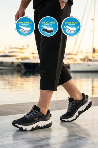 Walkway Siyah Beyaz Fileli Hafif Esnek Hafızalı Taban Unisex Spor Ayakkabı Flystep G Siyah - Beyaz