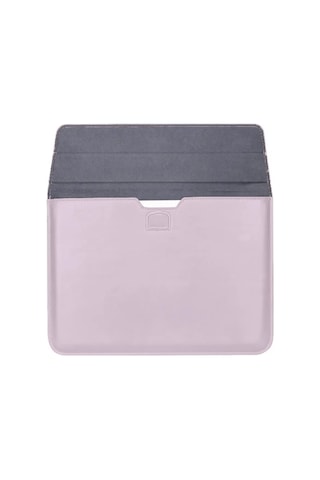 Apple Uyumlu MacBook Air M2 15 Inç 2023 M2 Çip A2941 Deri Mıknatıslı Çanta Stantlı Şık Tasarım Açık Pembe