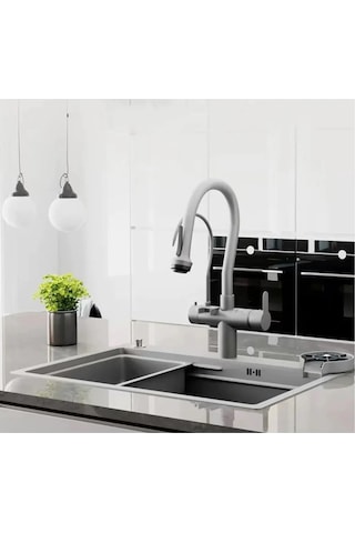 Su Arıtma Çıkışlı Ithal Akıllı Eviye Seti Gri