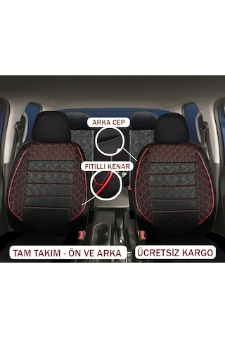 Siyah Kirmizi Dikişli Oto Koltuk Kilifi Gofraj Oto Araç Kılıf