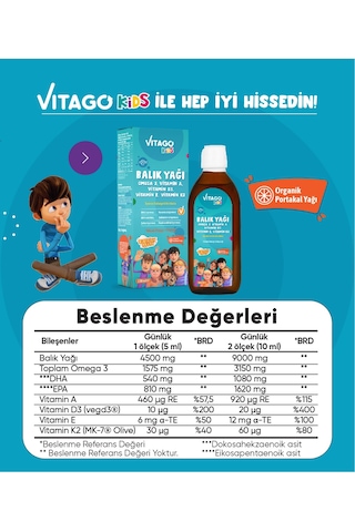 Vitago Kids Rafadan Tayfa Balık Yağı Şurup 150 ML