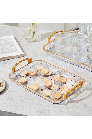 Springsun Altın Kaplama Versatil Tepsisi - Meyve, Çay, Pastane Ve Kek Servisi İçin, 31x21x4.8 Cm Küçük Boy, Kaliteli Ve Luxurious Tasarım