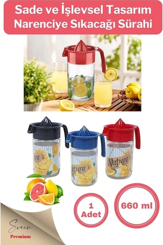 Titiz Pratik Narenciye Portakal Sıkacağı Manuel Cam Hazneli Sürahi Karaf 660 Ml