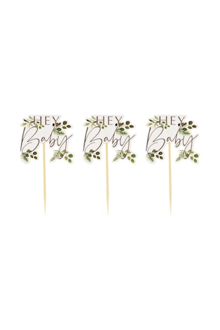 Ginger Ray - Hey Baby Botanical Cupcake Toppers - Hey Baby Botanik Cupcake Süsleri