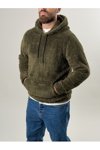 Erkek Haki Peluş Polar Sweatshirt Coc2570 Haki