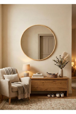 The Mia Ahşap Duvar Aynası 70x70 Cm Ahşap