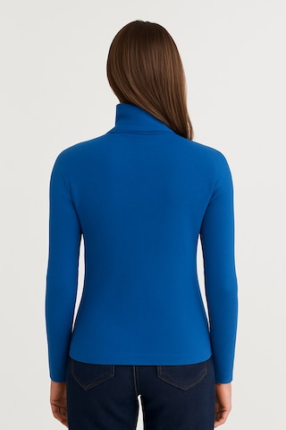 Kadın Tam Boğazlı Yumuşak Dokulu Kazak Saks