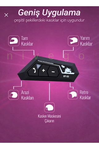 Nivego Bt22 Motorsiklet Kask Kulaklığı İnterkom İntercom Bluetooth 5.0