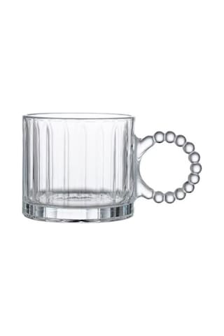 6'lı Cam Boncuk Kulplu Bardak Seti 130 Ml Şeffaf Kupa Bardak, Çay Kahve Su Meşrubat İçin Şık Ve Dayanıklı Tasarım Açık Kırmızı
