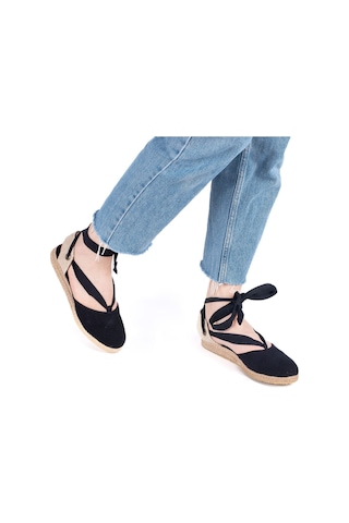 Star Tombis Gerçek Elişi Ipli Düz Topuk Keten Espadril Handmade Siyah