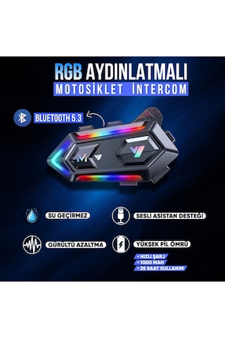 Motorsiklet Kask Interkom Kulaklık Rgb Işıklı Bluetooth 5.3 Çift Telefon Bağlantı