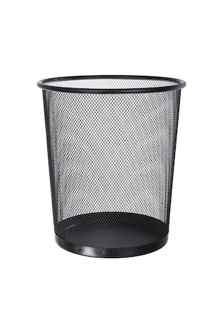 Ev Tipi Demir Çöp Kovası Yuvarlak Metal Hasır Çöp Kovası 12 Litre - Siyah 01 Siyah