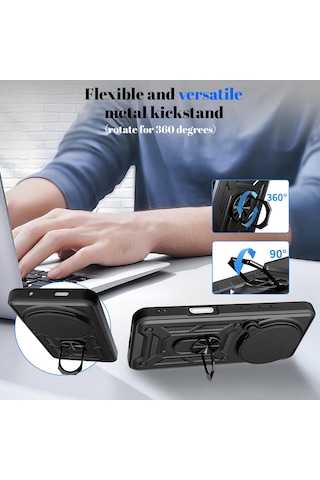 Caseonn Honor Magic 8 Pro Kılıf Sürgülü Kamera Korumalı Yüzüklü Mıknatıslı Tank Kapak Lacivert