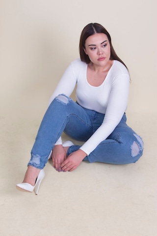 Şans Kadın Mavi Yırtık Detaylı Likralı Kot Skinny Pantolon 65n35338-mavi Mavi