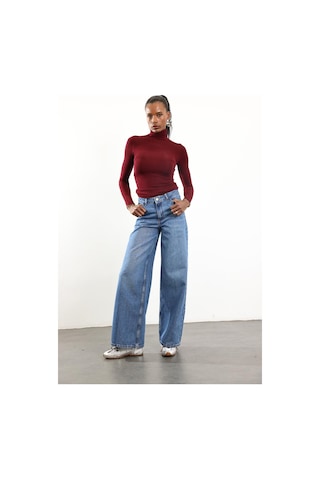 5in1Canpolat Bordo Boğazlı Transparan Bluz 25226 Bordo