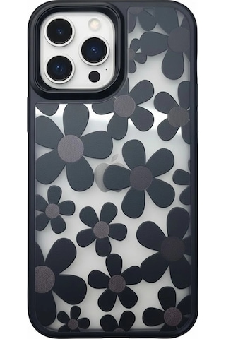 Apple Uyumlu iPhone 16 Pro Max Çiçekli Kılıf Bağlama Aparatlı Siyah