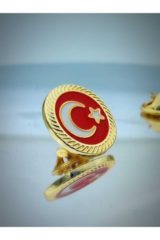 Yörük Tasarım Türk Bayrağı Fasetli Altın Kaplama Yaka Rozeti Altın