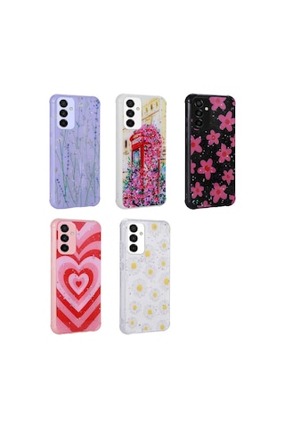 Zore Samsung Galaxy Uyumlu M23 Kılıf Simli Desenli Kamera Korumalı Parlak Omsy Popy Kapak - Kalp