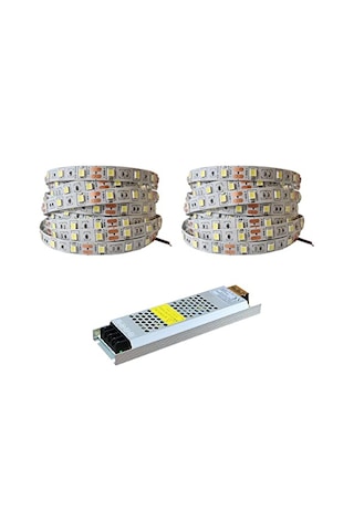 10 Metre Şerit Led Beyaz Renk + 12v 10 Amper 120 Watt Led Trafo - 3 Dirençli Double Pcb - Oturma Odası, Yatak Odası