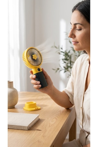 Mini El Fanı Figürlü Sarı Siyah Kompakt Tasarımlı,usb Şarjlı Güçlü Taşınabilir Vantilatör Fan-pl103ss