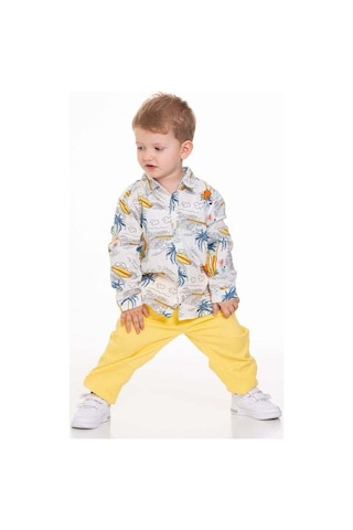 Nk Kids Erkek Bebek Pamuklu Palmiye Gömlek-13959 Ekru