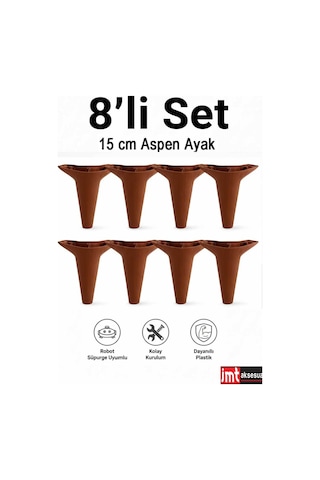Aspen 15 Cm Ceviz 8'li Set Koltuk Baza Dolap Tv Ünitesi Yatak Odası Konsol Ayağı Ceviz