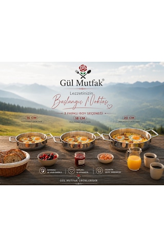 Gül Mutfak 3 Parça Paslanmaz Çelik Sahan Seti Tabanlı 16-18-20 Cm İnox