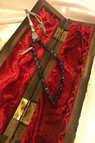 Ametist Tespih Doğal Taş Tesbih Gümüş İmameli Ahşap Kutulu Çok Renkli