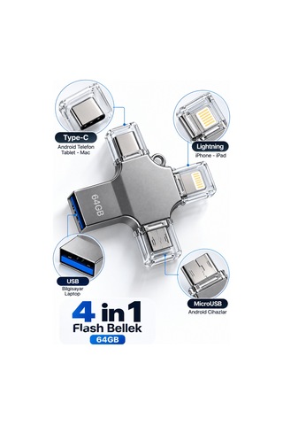 Shnstore Fotoğraf Video Müzik Ve Belgelerinizi Aktarmak İçin 64gb 4 Girişli Telefon Tablet Bilgisayar Uyumlu Bellek Shntknd0720
