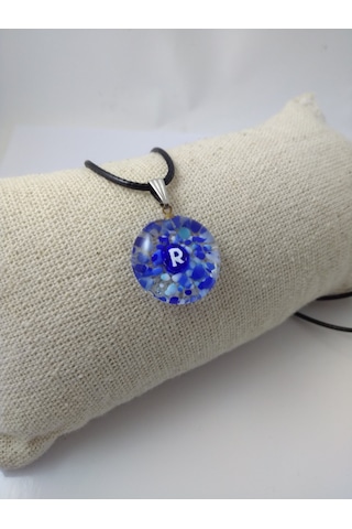 Cam Harf Kolye – Handmade El Yapimi Murano– (R) Harfi Modeli Gümüş